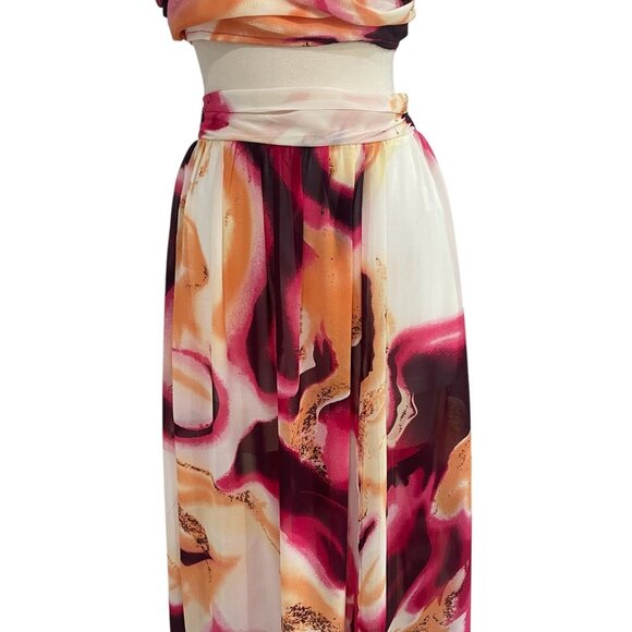 Steps New York Abstract Print Two Piece Maxi Skirt And Bandeau Set Boho Chic - Picture 11 of 12